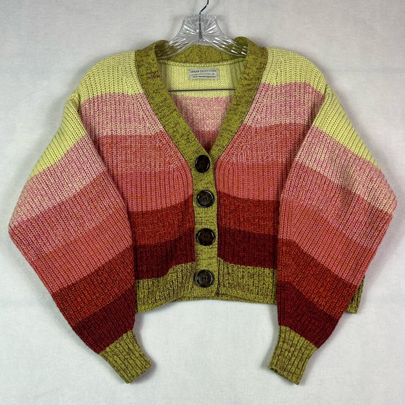 Urban Outfitters Sweaters - Urban Outfitters Turner Ribbed Cropped Button-down Cardigan in Multi Rainbow